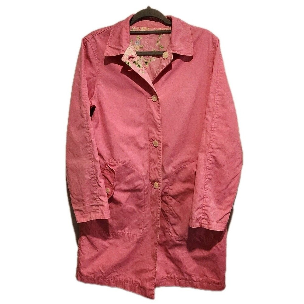 Vintage Jones New York Signature Reversible Trench Coat Floral Pink Size Small